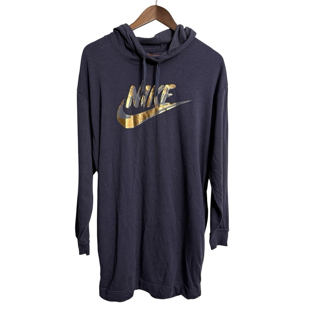 Nike hooded lounge dress women's medium‎ metallic swoosh active workout pockets